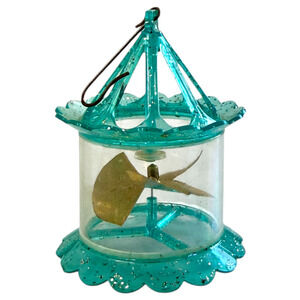 Twinkler Spinner Christmas Tree Ornament Vintage Birdcage Aqua Sparkle Tinkle 3"